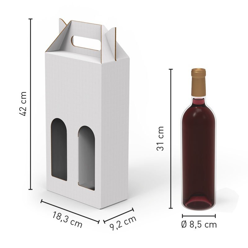 Scatola portabottiglie di vino in cartone con due fori e maniglia