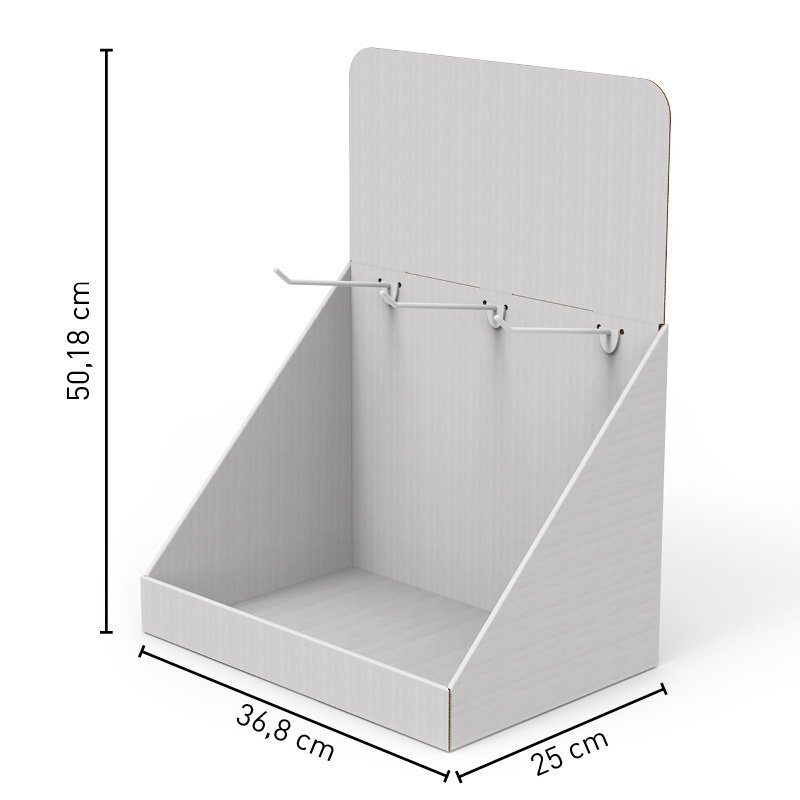 Espositore da banco in cartone per blister con tre broches