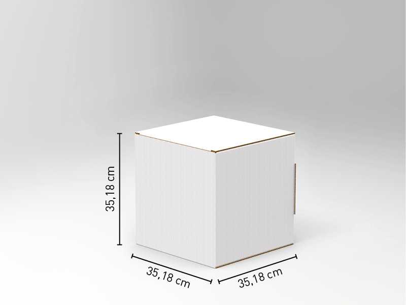 Cubo per vetrine formato 35,18 X 35,18 X 35,18 cm in cartone Microonda 1,8 mm, personalizzabile con la tua grafica. 