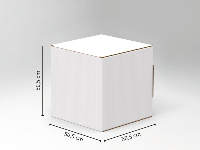 Cubo per vetrine formato 50 X 50 X 50 cm in cartone Microtriplo 4,5 mm, personalizzabile con la tua grafica. 