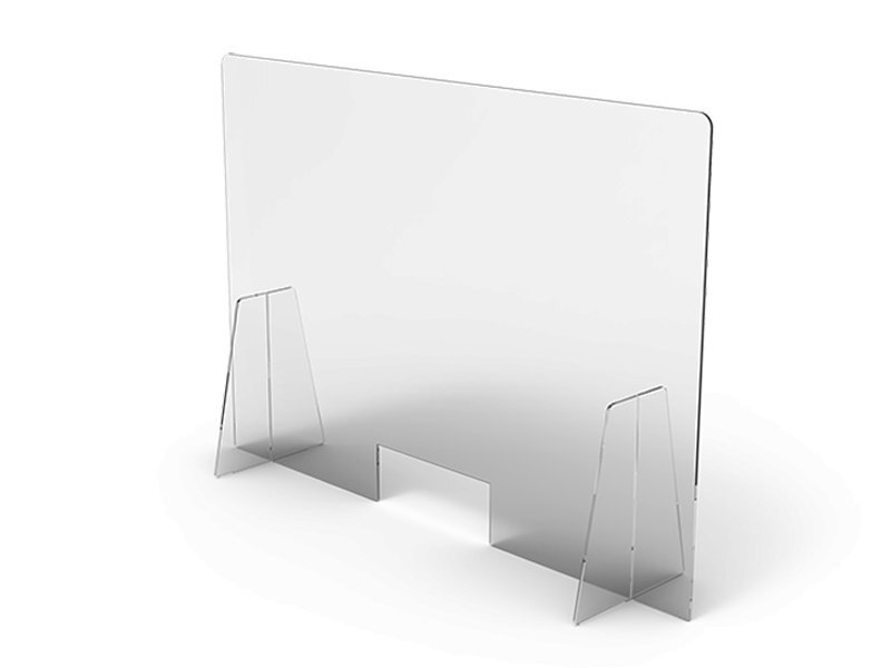 Parete divisoria per la sicurezza in plexiglass trasparente 2 mm con apertura Parafiato/parasputi da banco PPPF 55x50 cm 